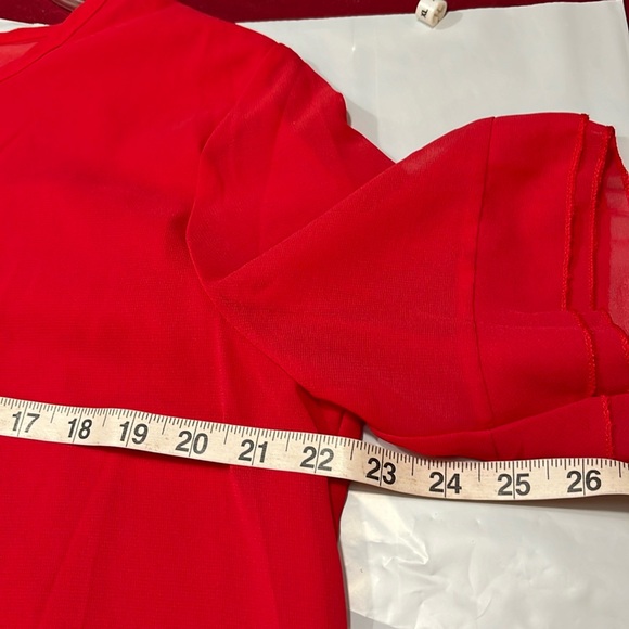 Coquette lolita RED chiffon SHEER blouse short flutter sleeves gem BOW TIE shirt - Picture 3 of 16